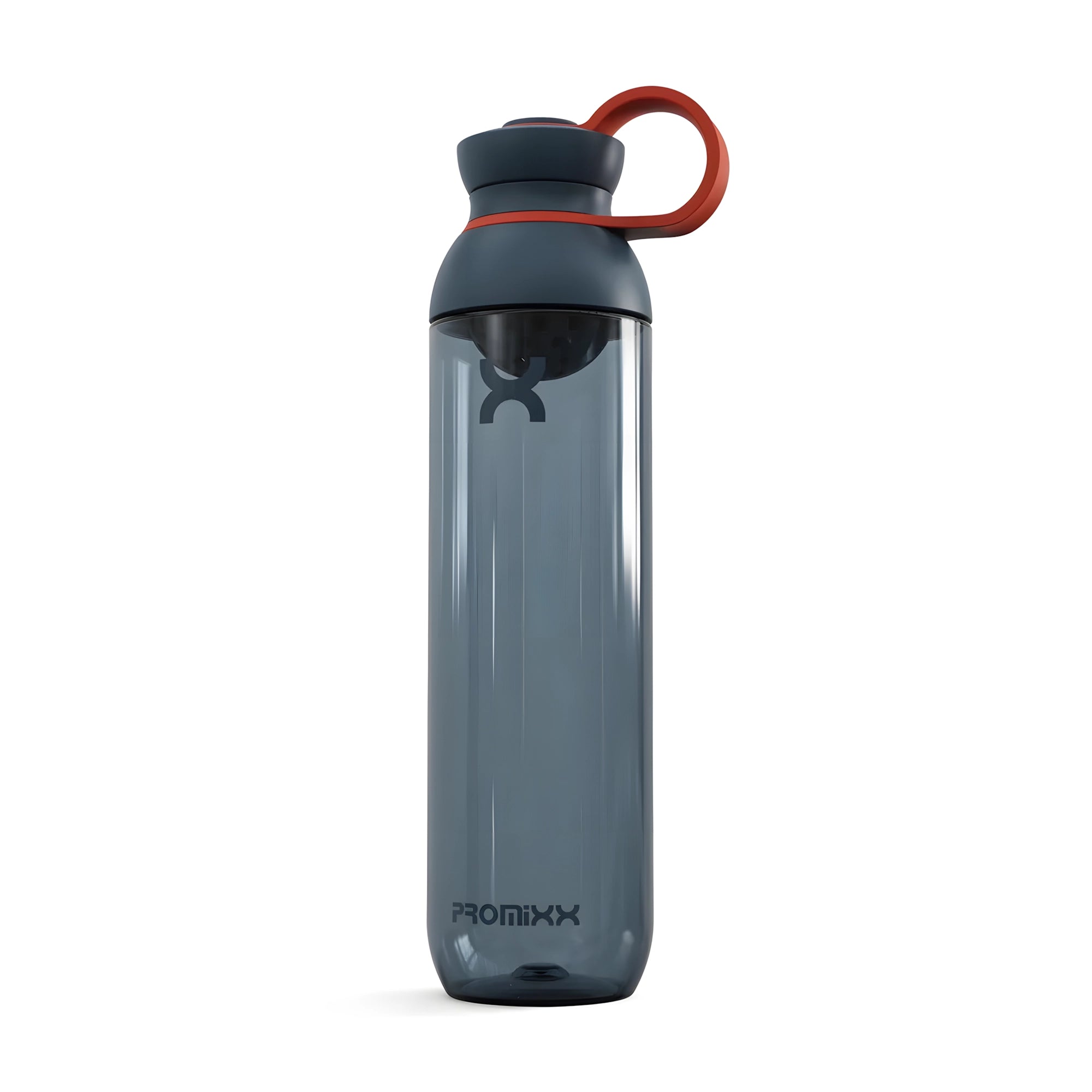 ProMixx Form Hybrid Bottle 760 ml i Midnight Blue/Orange. Transparent shakerflaska med mörkblått lock och orange bärloop., bild 3 av 3