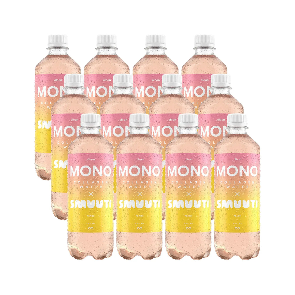 12 x Clean MONO X Smuuti Collagen Water 500 ml Peach, bild 1 av 1
