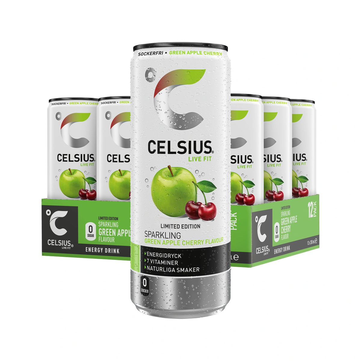 12 x Celsius 250 ml Green Apple Cherry, bild 1 av 1