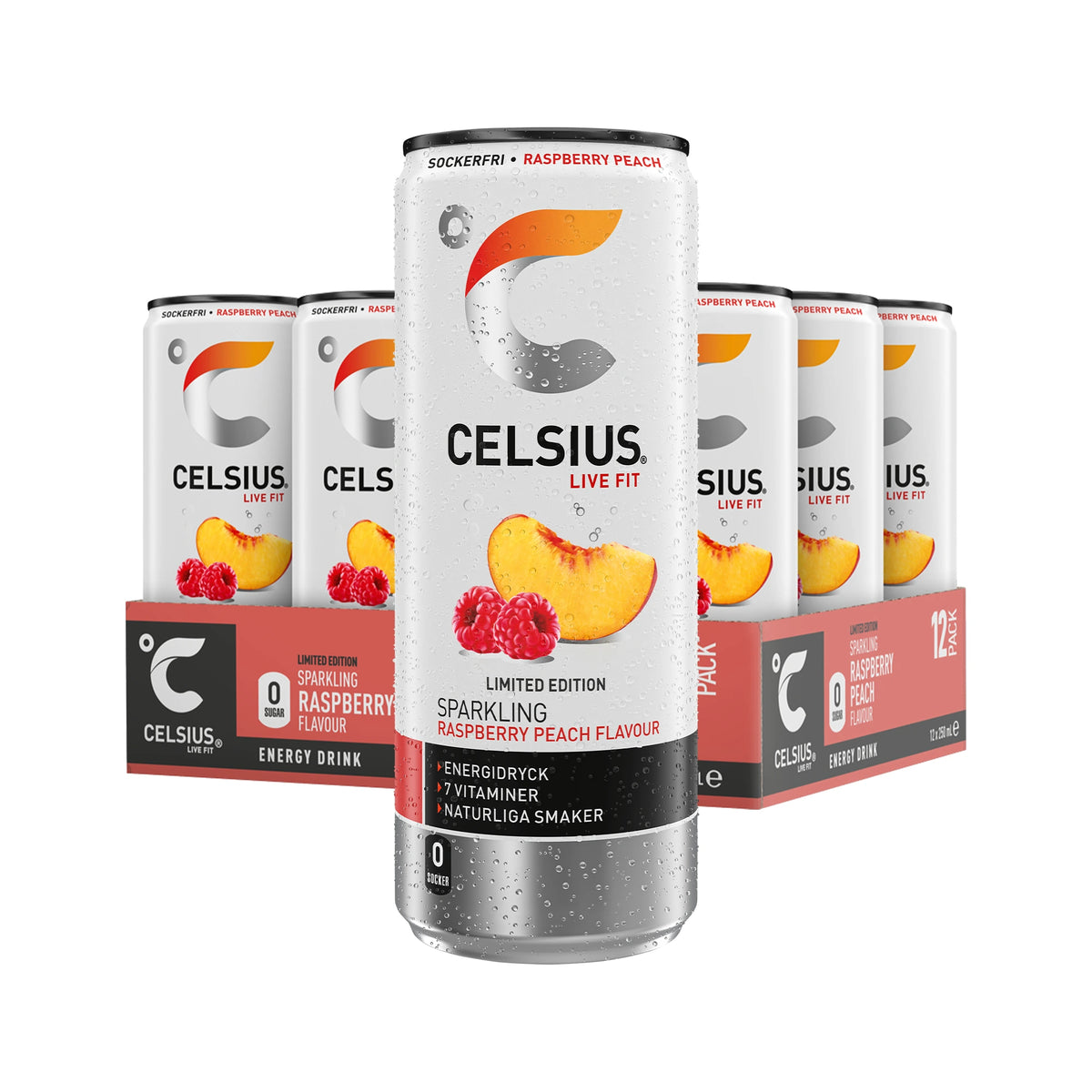 12 x Celsius 250 ml Raspberry Peach