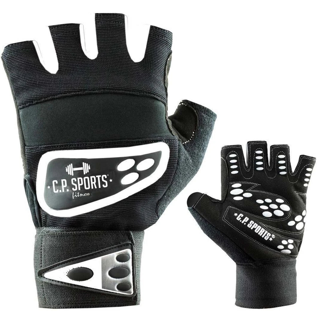 C.P. Sports Wrist Wrap Glove Black/White träningshandskar med handledsstöd för tunga lyft.