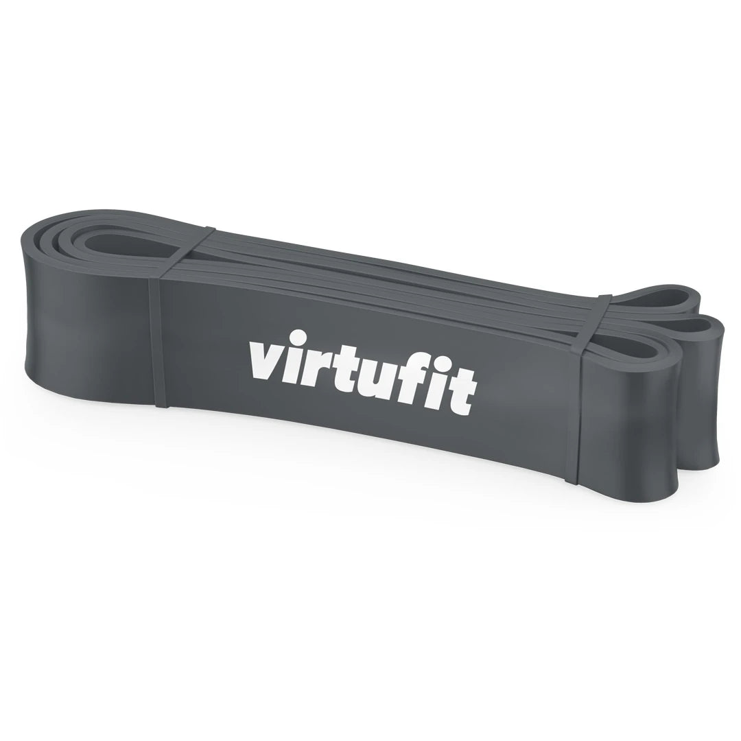 Virtufit Power Band Strong, ett mörkgrått och kraftigt träningsband i gummi med vit logotyp för mångsidig styrketräning.