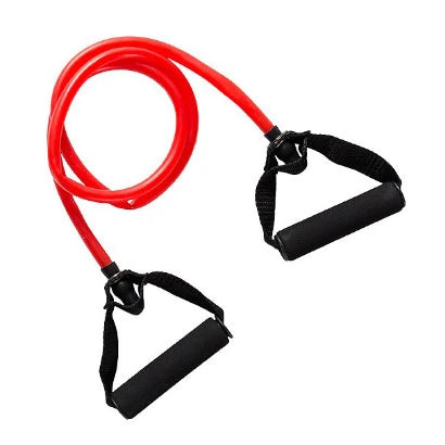 Virtufit Resistance Cable Light är ett rött träningsband med svarta vadderade handtag för flexibel styrketräning.
