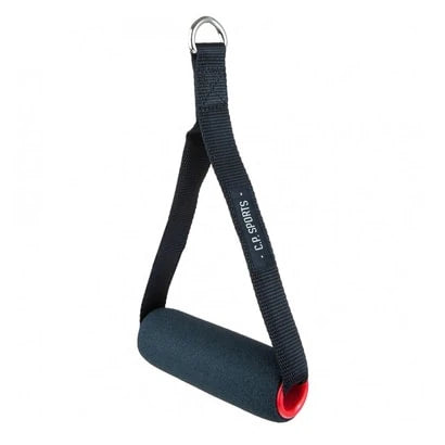 C.P. Sports Single Cable Grip Steel, ett svart ergonomiskt handtag till draghissar med vadderat grepp och röda detaljer.