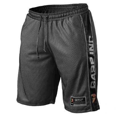 Gasp No1 Mesh Shorts Black, svarta träningsshorts i mesh med elastisk midja, dragsnöre och stor logotyp längs benet., bild 3 av 6