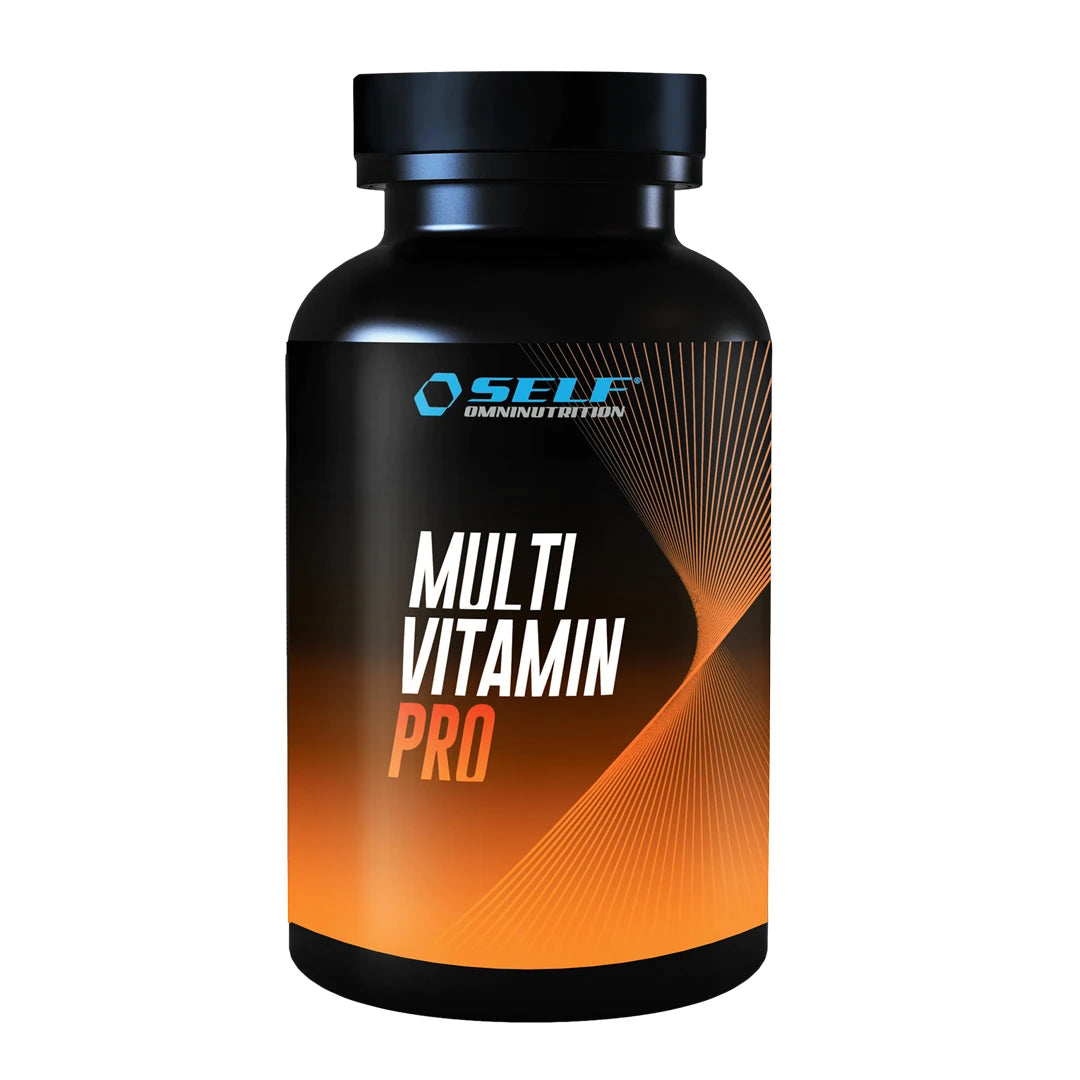 Self Omninutrition Multivitamin 60 caps i en svart burk med svart lock och orange detaljer.