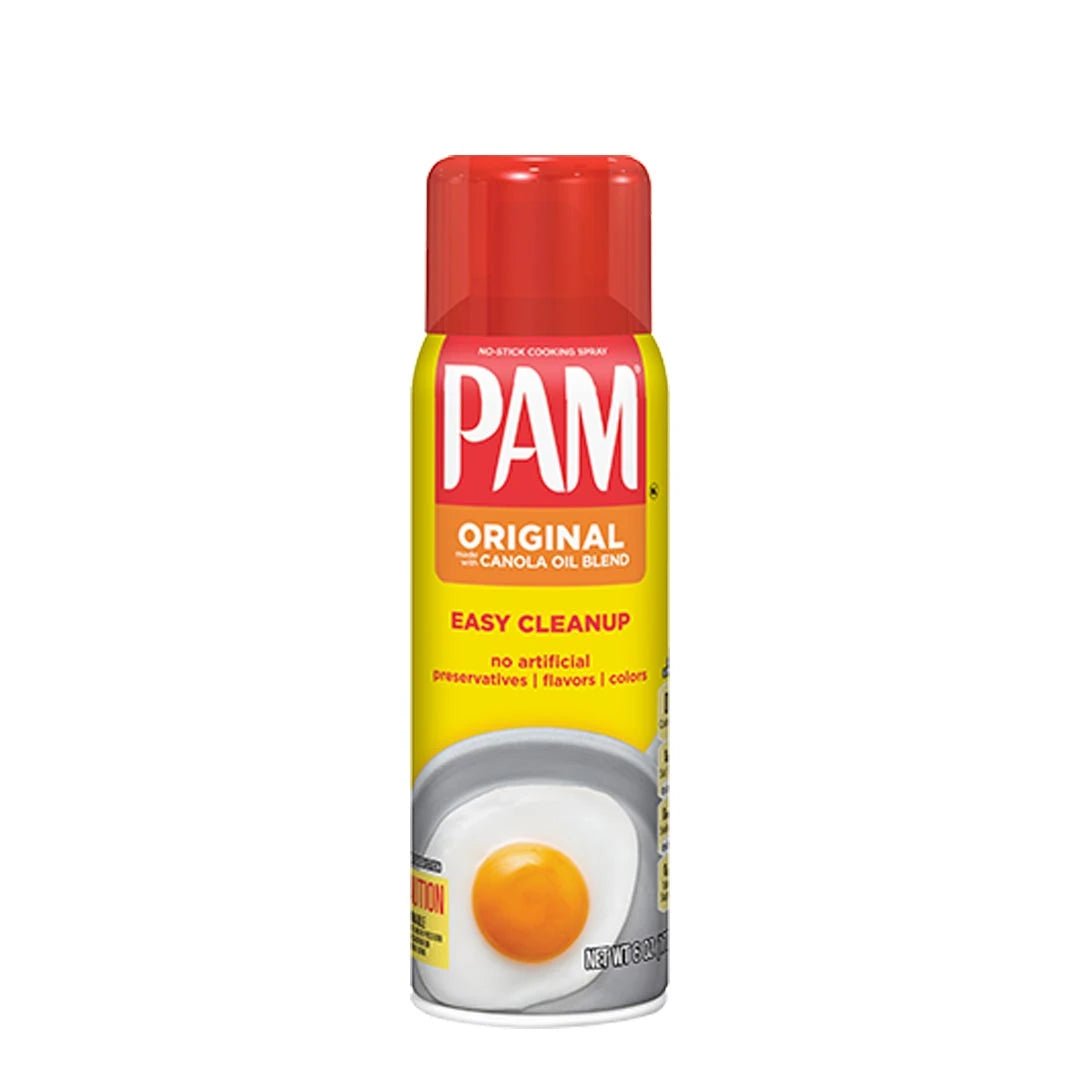 Pam Cooking Spray 482 g i en gul och röd sprayflaska för varianten Original.