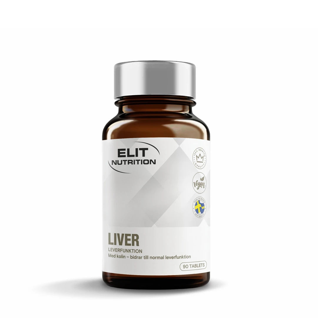 Elit Nutrition Liver Pro 90 tabs kosttillskott i en mörkbrun burk med silverlock och vit etikett.