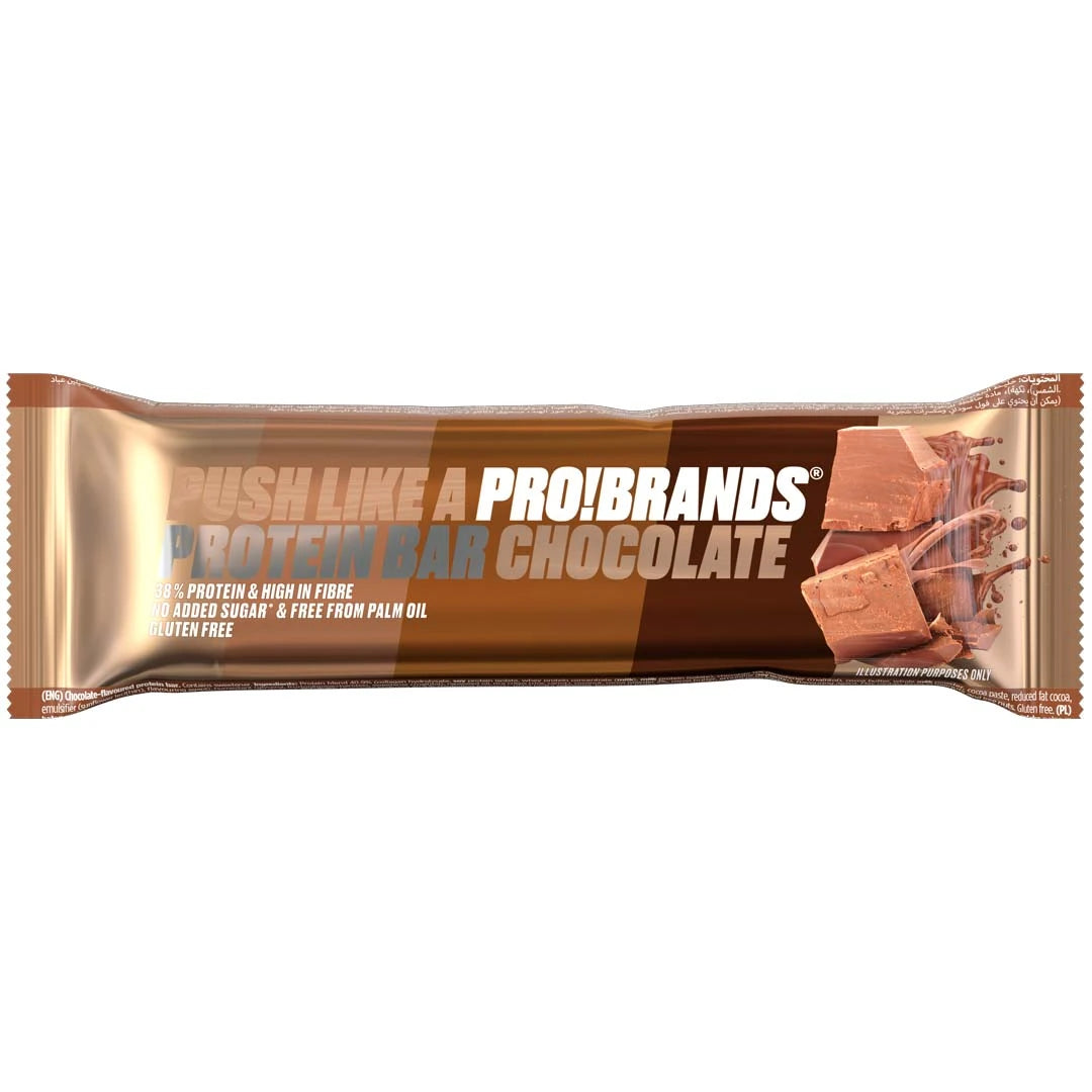 Pro Brands Proteinbar 45 g i en brun metallisk förpackning för smaken Chocolate.