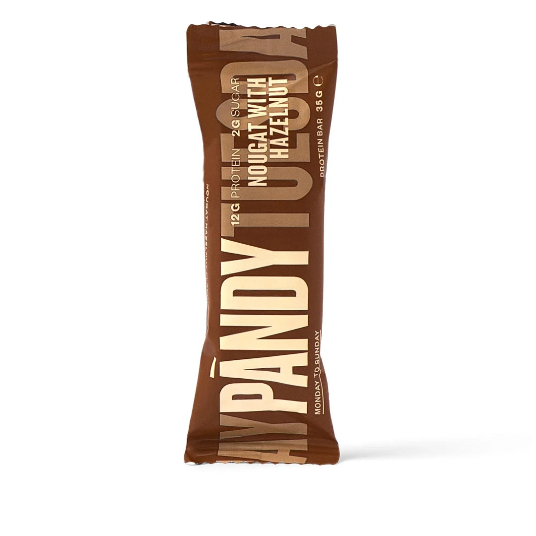 Pändy Protein Bar 35 g i brun förpackning med smak av Nougat with Hazelnut.