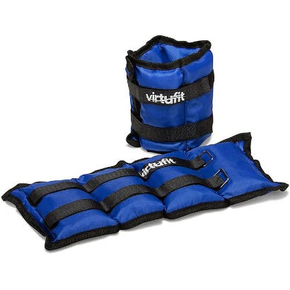 Blå Virtufit Ankle/Wrist Weights 2 x 2 kg i slitstark nylon med svarta kardborreband.