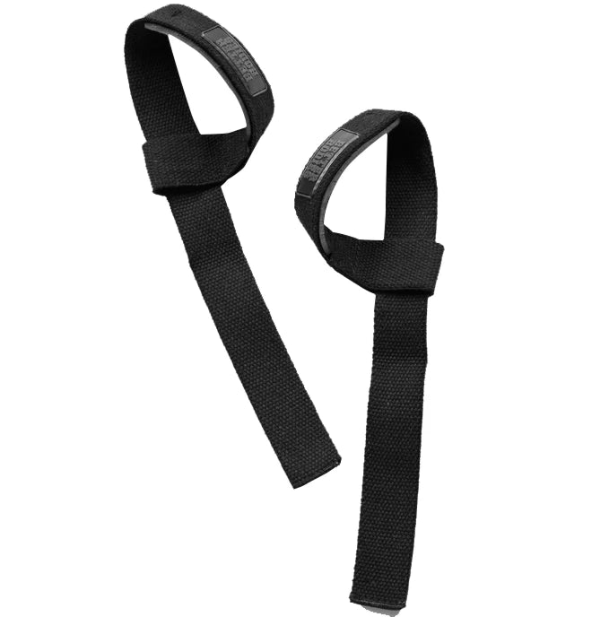 Svarta Better Bodies Lifting Straps, justerbara dragremmar i bomull med neoprenstoppning för tunga lyft.