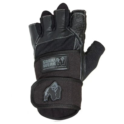 Svart Gorilla Wear Dallas Wrist Wrap Gloves träningshandske i läder och mesh med stödjande handledslinda.