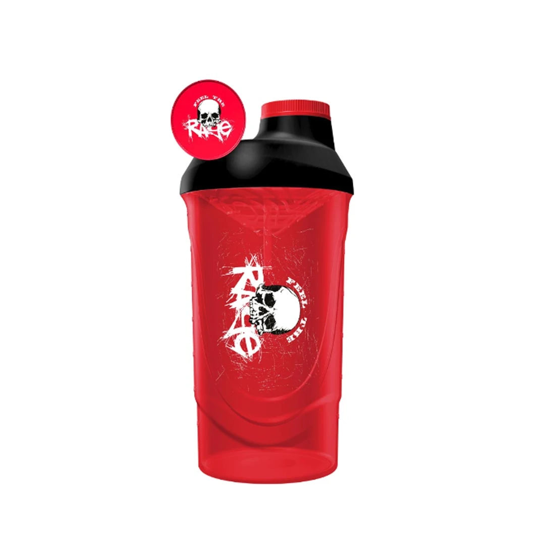 Fairing Rage Shaker 600 ml i röd transparent design med svart lock och vitt dödskalletryck.