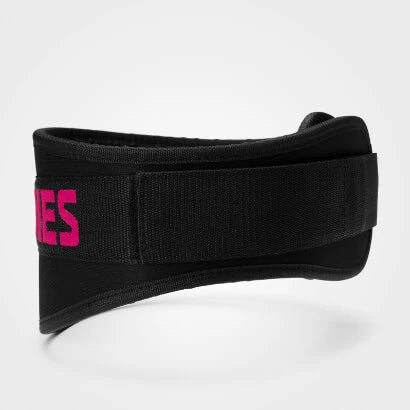 Better Bodies Womens gym belt Black/pink, ett svart träningsbälte för dam med kardborrespänne och rosa logotyp.