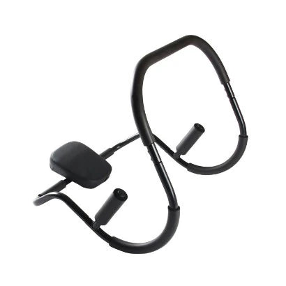 Svart Virtufit Ab Roller, ett ergonomiskt träningsredskap i stål med vadderat nackstöd och greppvänliga handtag.