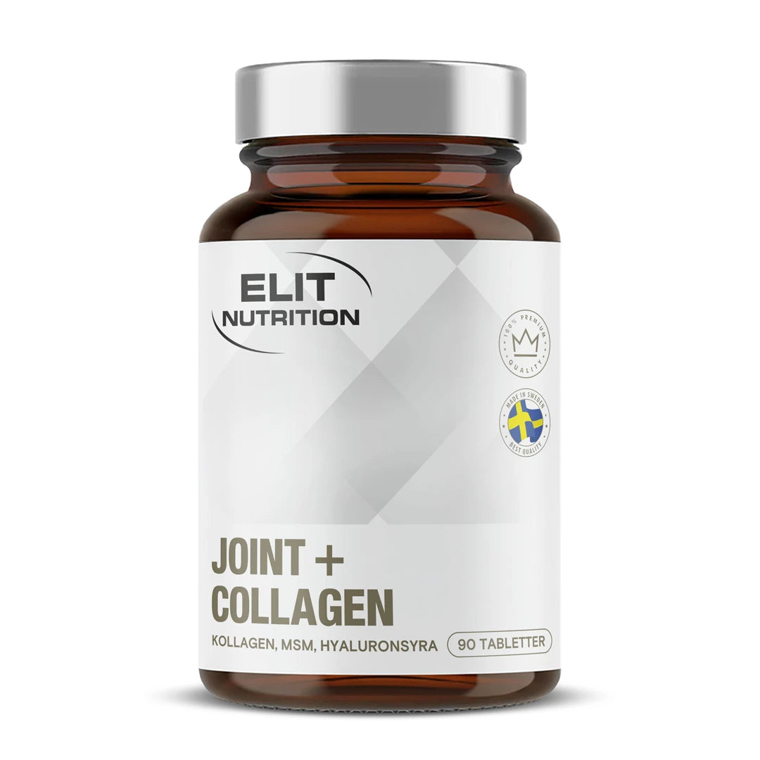 Elit Nutrition Strong Joint 90 caps, kosttillskott i en mörkbrun burk med silverlock och vit etikett.
