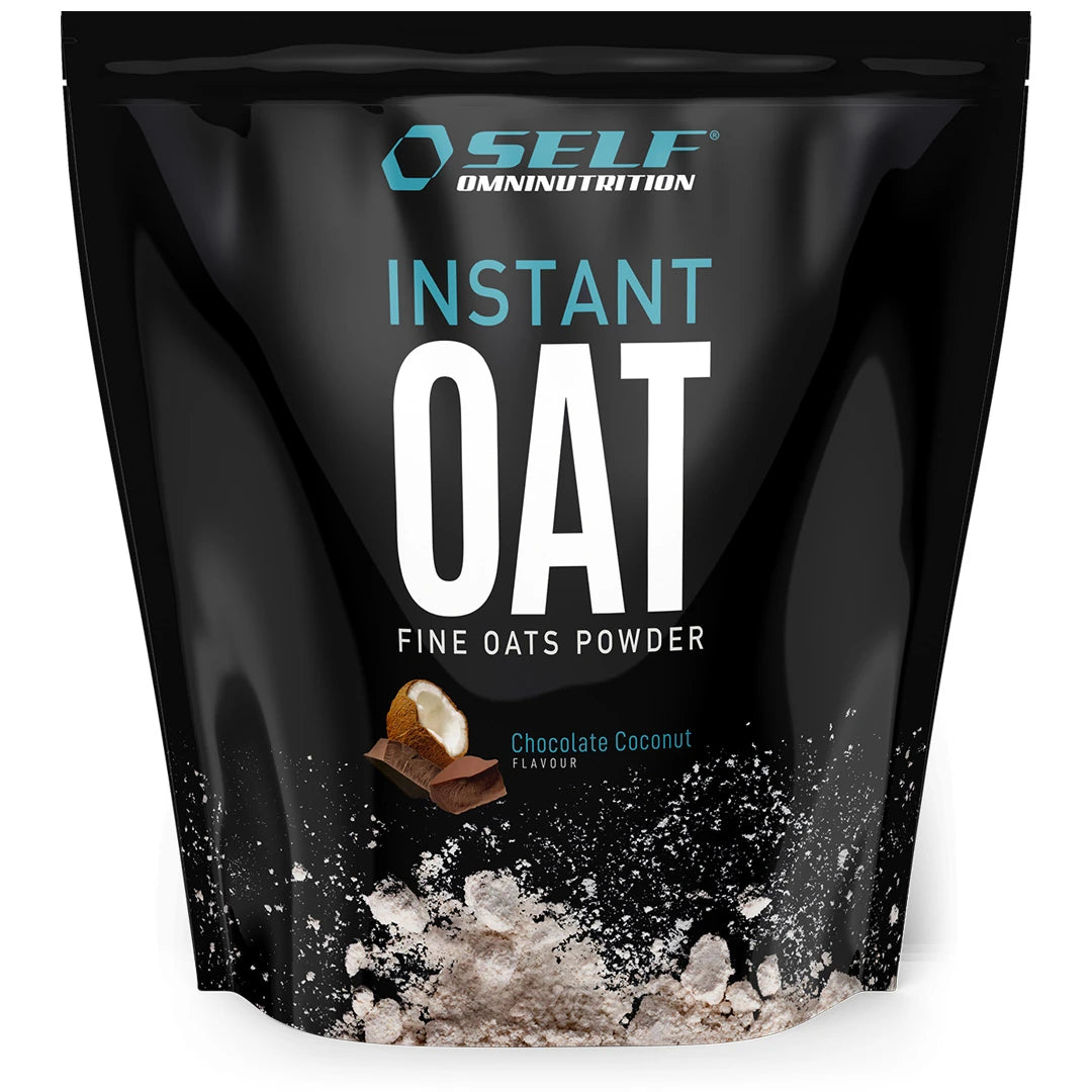 Self Omninutrition Instant Oat 1 kg havremjöl i en svart påse med illustration av choklad och kokos för smaken Chocolate Coconut., bild 9 av 14