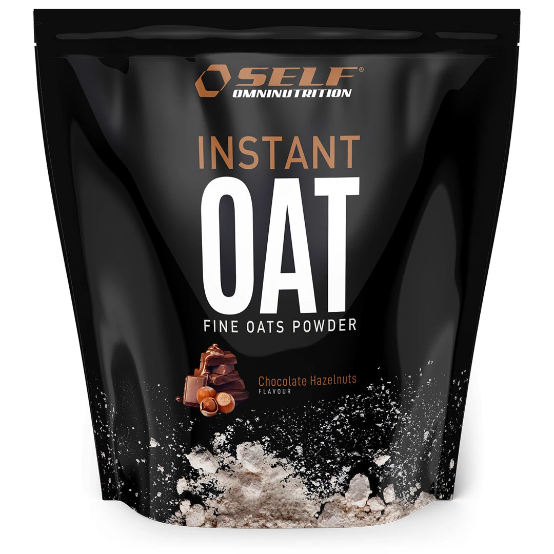 Self Omninutrition Instant Oat 1 kg havremjöl i en svart påse med illustration av choklad och hasselnötter för smaken Chocolate Hazelnuts., bild 11 av 14