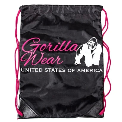 Gorilla Wear GW Drawstring Bag Black Red är en svart gympåse med röda snören, logotyp och förstärkta hörn.