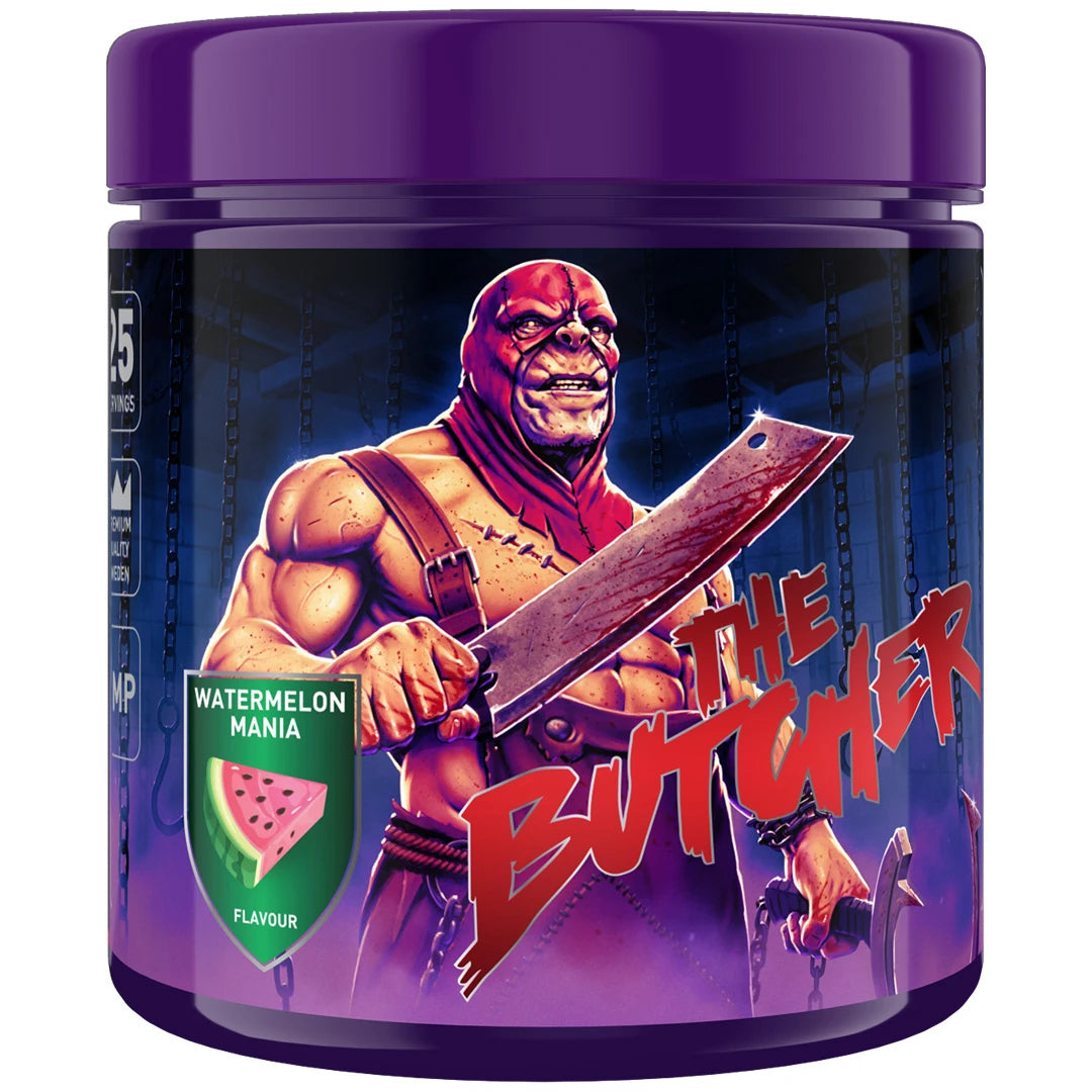 Swedish Supplements The Butcher 425 g PWO i en lila burk för smaken Watermelon Mania., bild 5 av 5