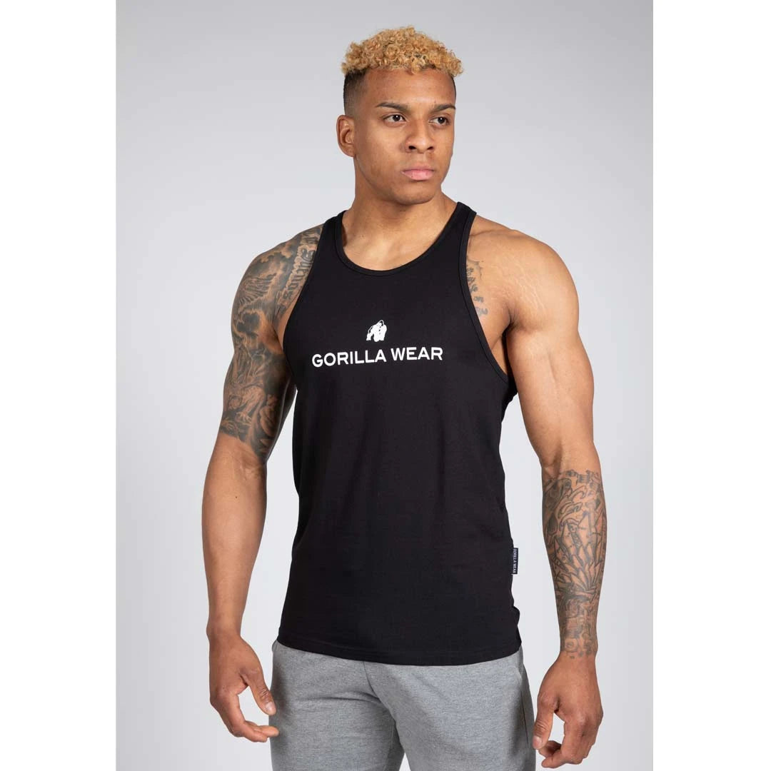 Gorilla Wear Carter Stretch Tank Top Black, svart träningslinne i stretchig bomull med vit logga., bild 8 av 8