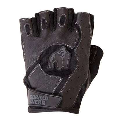 Gorilla Wear Mitchell Training Gloves, en svart träningshandske i läder och mesh med kardborrespänne och logga.