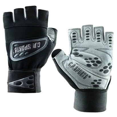 C.P. Sports Wrist Wrap Glove Black, svarta och grå träningshandskar med handledsstöd för tung styrketräning.