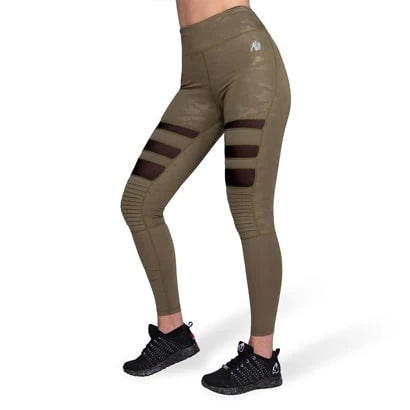 Gorilla Wear Savannah Biker Tights Army Green Camo, gröna träningstights med meshpaneler på låren och ribbade knän., bild 2 av 2