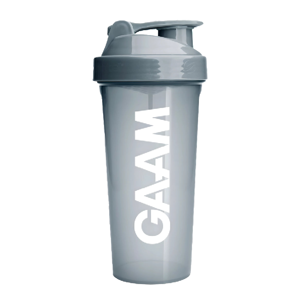 GAAM Shaker 800 ml i grått transparent utförande med vit logotyp och grått lock.