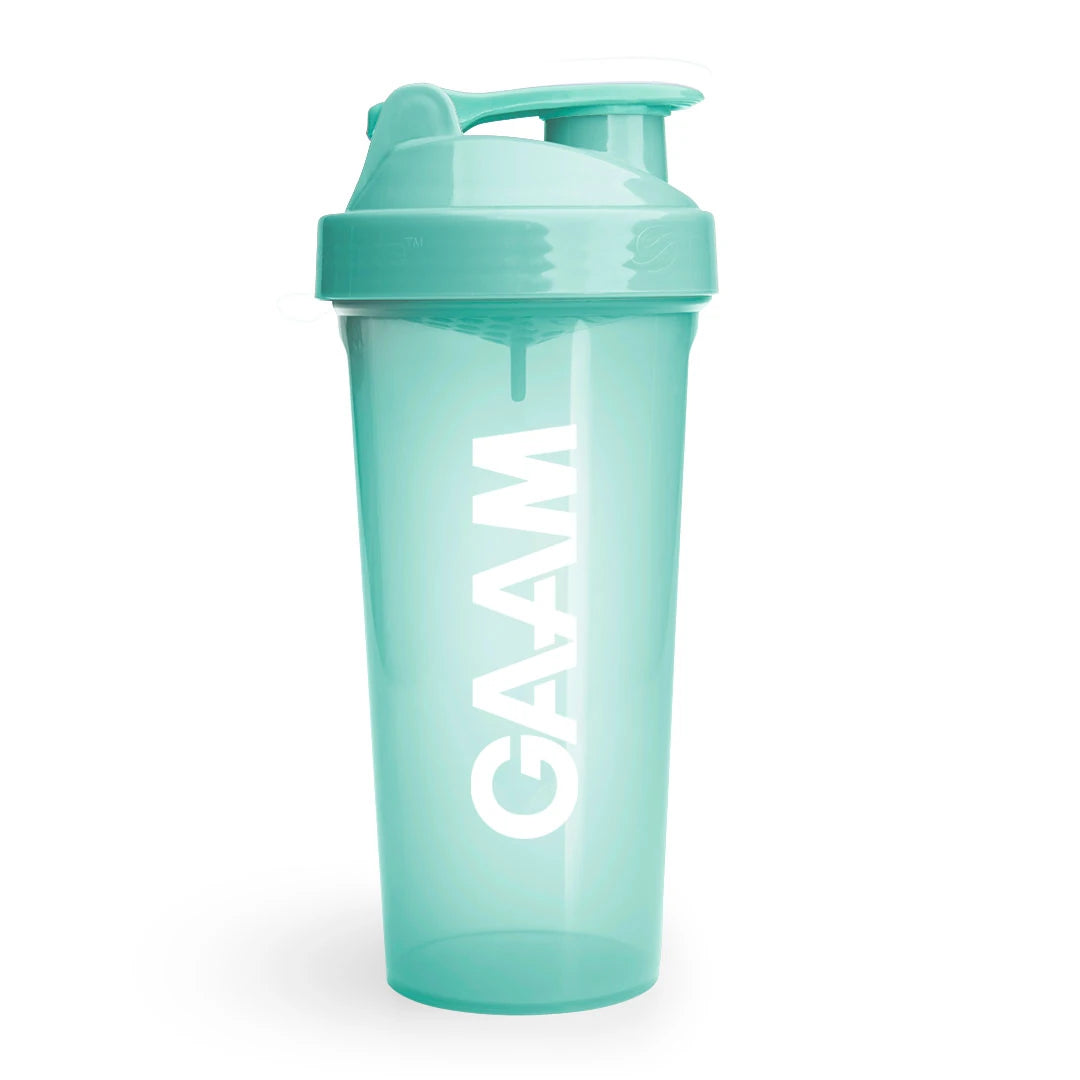 GAAM Shaker 800 ml Mint Green är en transparent mintgrön träningsflaska med vit logotyp och skruvkork., bild 3 av 6