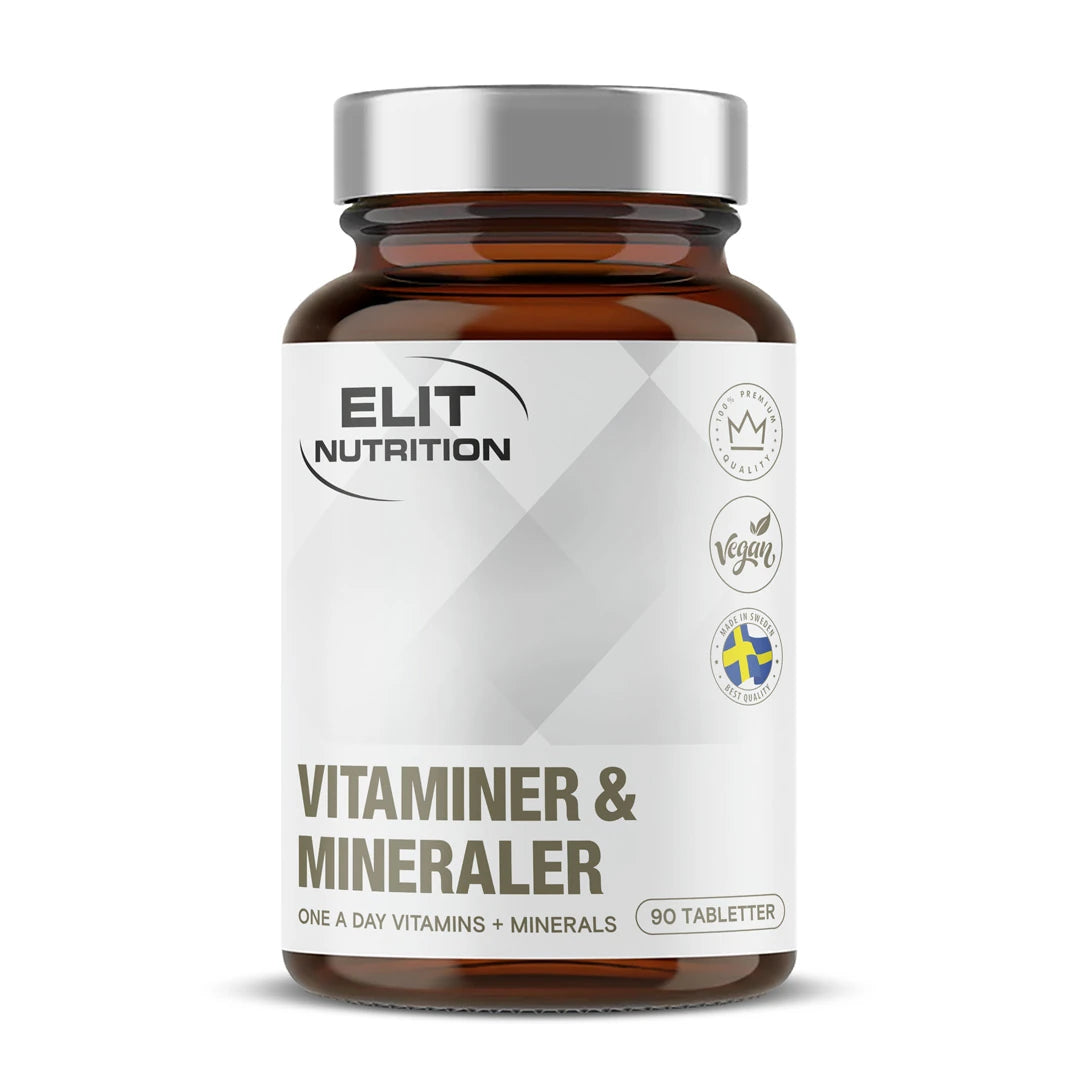 Elit Nutrition Multi Well 90 tabs i en mörkbrun burk med vit etikett och silvrigt lock för ett dagligt tillskott.