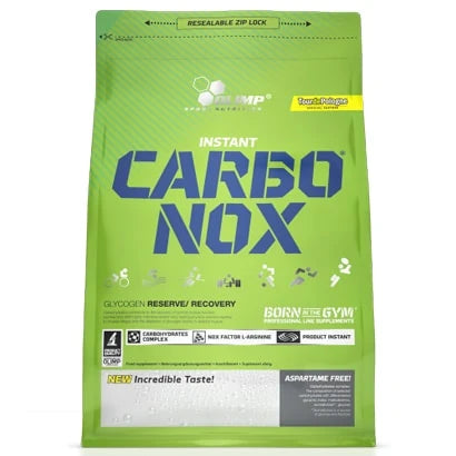 Olimp Carbo NOX 1 kg kolhydratpulver i en ljusgrön påse med stor blå text.