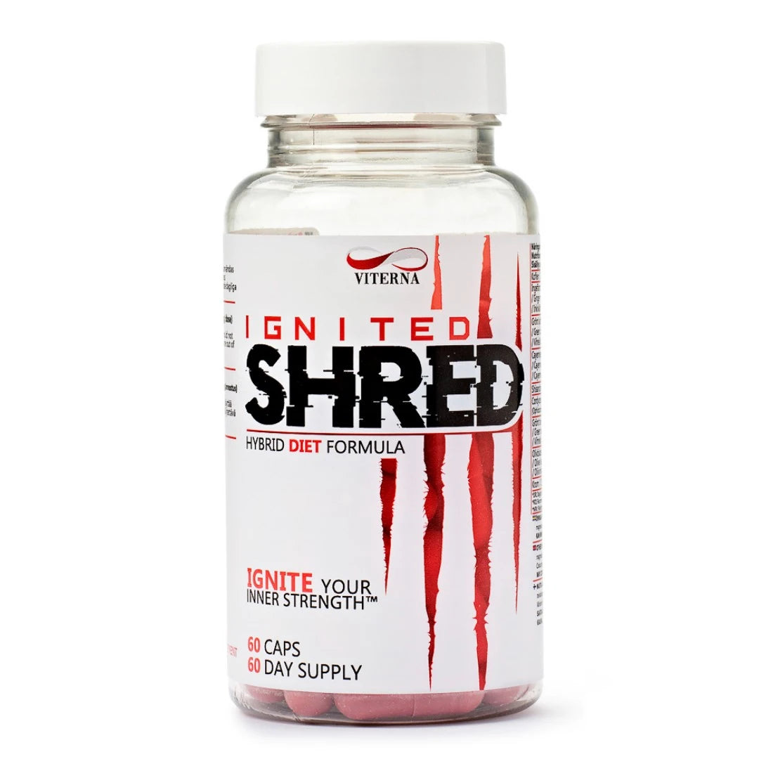 Viterna Ignited Shred 60 caps fettförbrännare i en genomskinlig burk med vit etikett och röda detaljer.