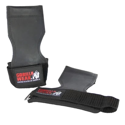 Gorilla Wear Lifting Grips Black med greppvänlig gummiplatta och handledsrem med kardborre.