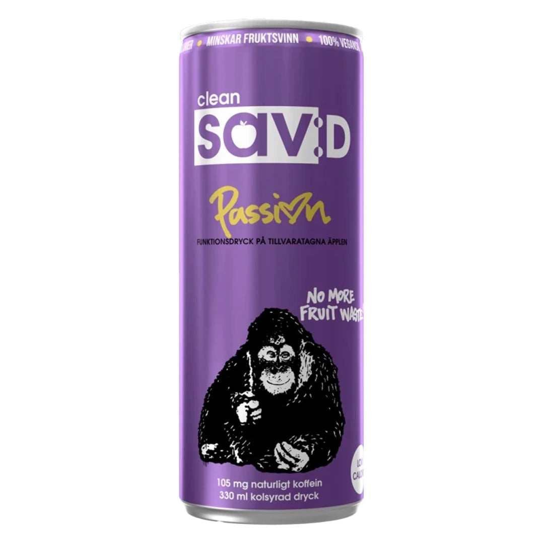 Clean Sav:D 330 ml funktionsdryck i en lila burk med smaken Passion., bild 8 av 9