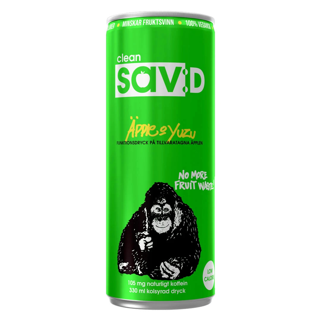 Clean Sav:D 330 ml energidryck i en ljusgrön burk med smaken Äpple Yuzu., bild 7 av 9
