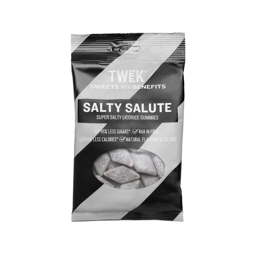 Tweek Sweets 80 g godis i en svart- och vitrandig påse för smaken Salty Salute., bild 7 av 7