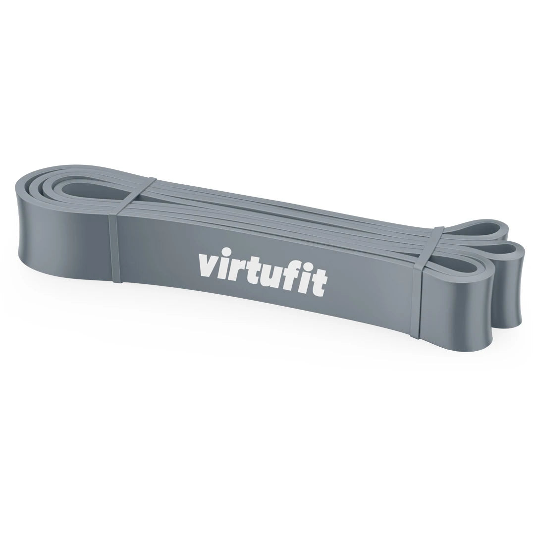 Grått Virtufit Power Band Medium träningsband i PVC med vit logotyp för effektiv styrketräning och rehab.
