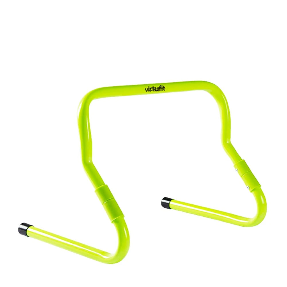 Virtufit Adjustable Hurdle i neongrön PVC-plast, en smidig och justerbar hopphäck för effektiv träning och kondition.