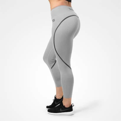 Better Bodies Astoria Tights Greymelange, ljusgrå träningstights med hög midja, 7/8-längd och mörkgrå detaljsömmar., bild 1 av 2