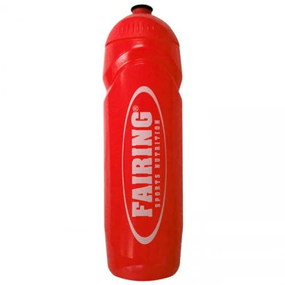 Fairing Vattenflaska 750 ml i röd färg med vit logotyp och praktisk push and pull-kapsyl för träning.