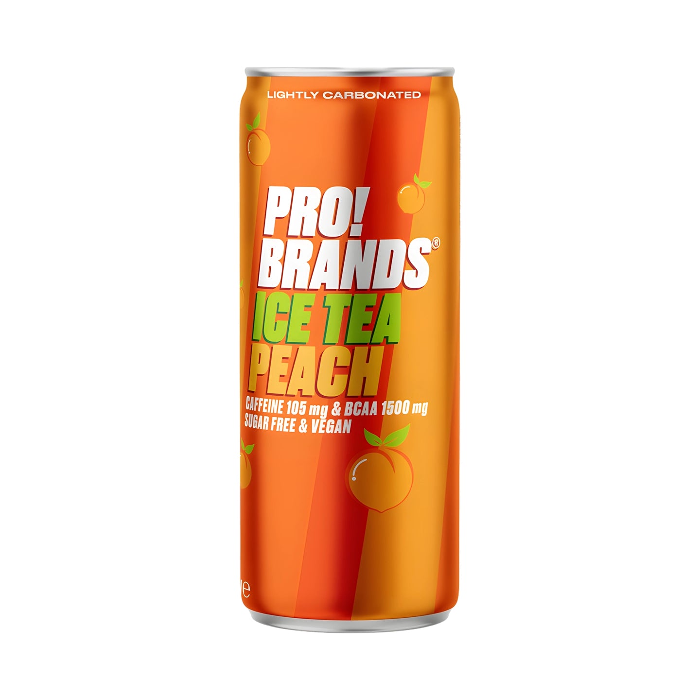 Pro Brands Drink 330 ml i en orange burk med röda detaljer och persikor för smaken Ice Tea Peach., bild 3 av 5