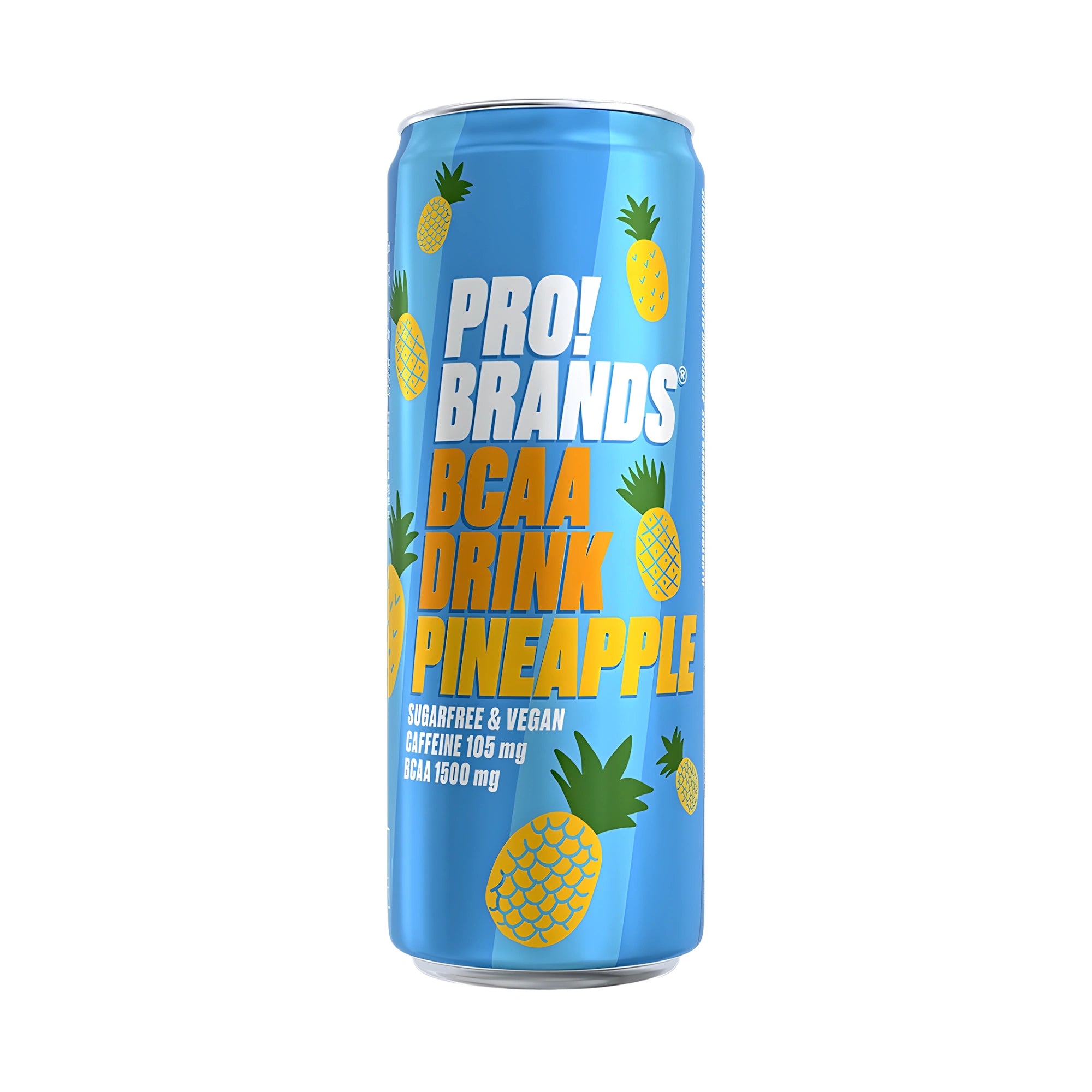 Pro Brands Drink 330 ml i en ljusblå burk dekorerad med ananas för smaken Pineapple., bild 5 av 5