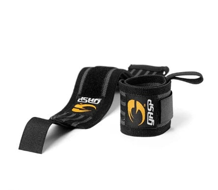 GASP Hardcore Wrist Wraps Black/Grey handledslindor i svart och grått, tillverkade i elastisk väv för tunga lyft.